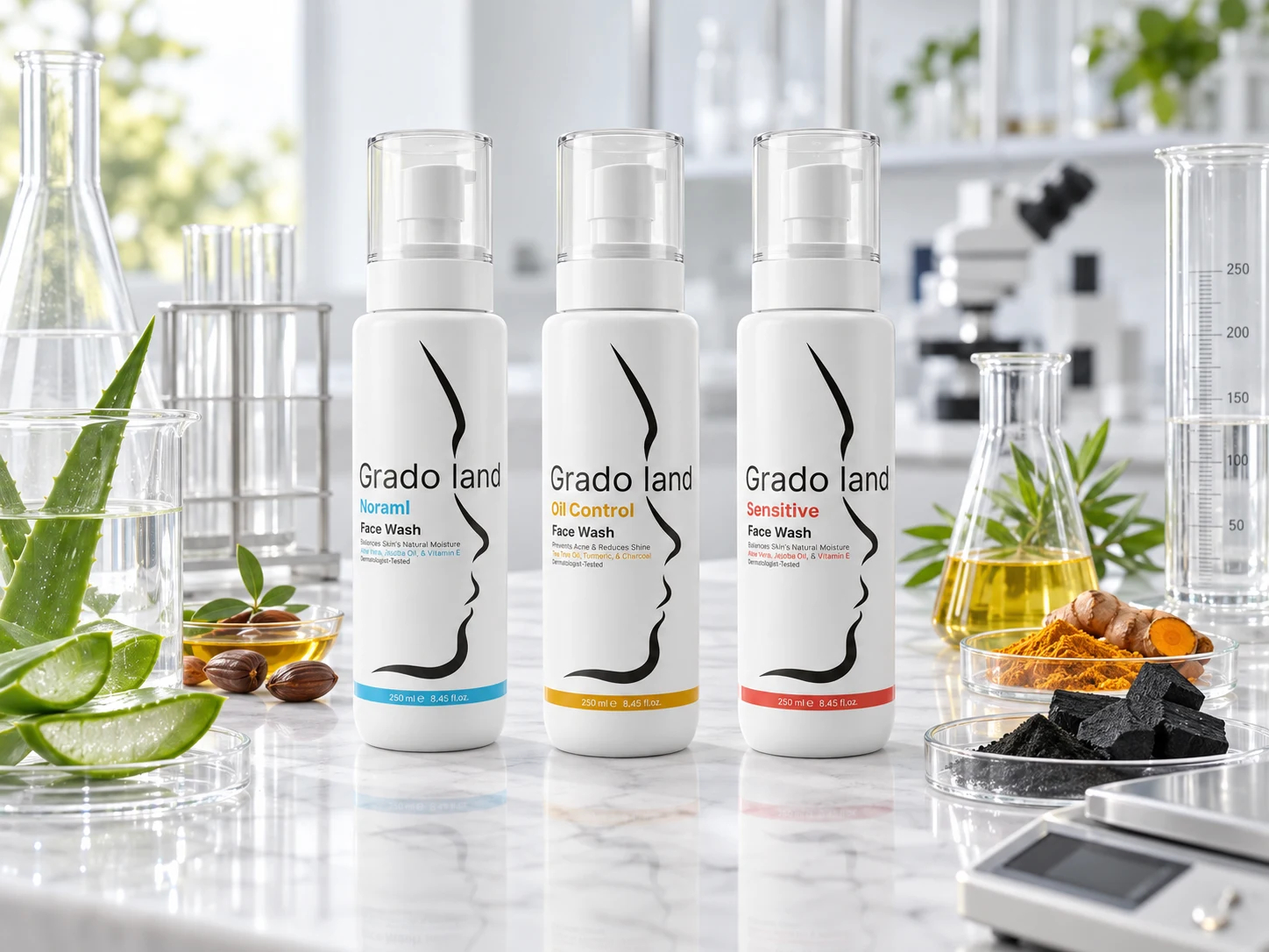 Quality control of Gradoland face washes with selected ingredients in a laboratory